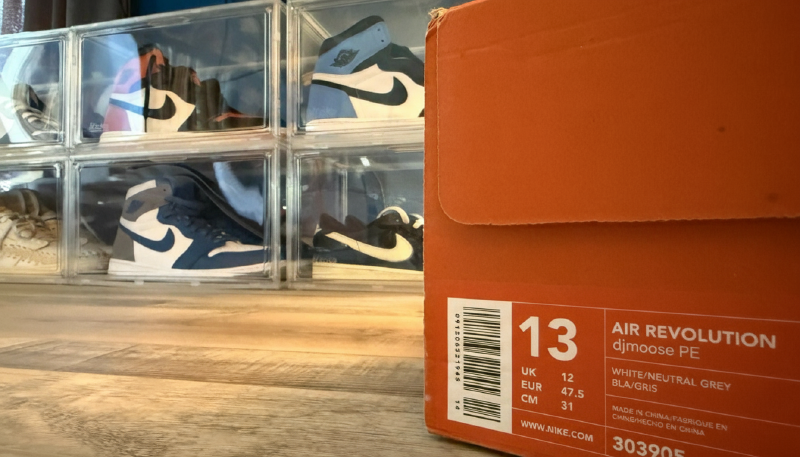 Nike Air Revolutions show box with djmoose PE on the label